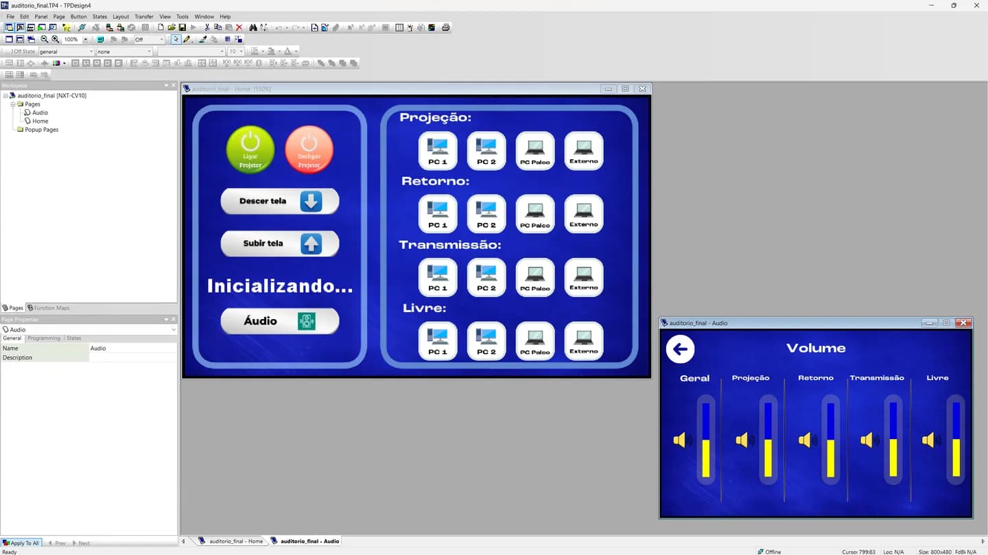 Interface de automação do Auditório Sebrae Nacional